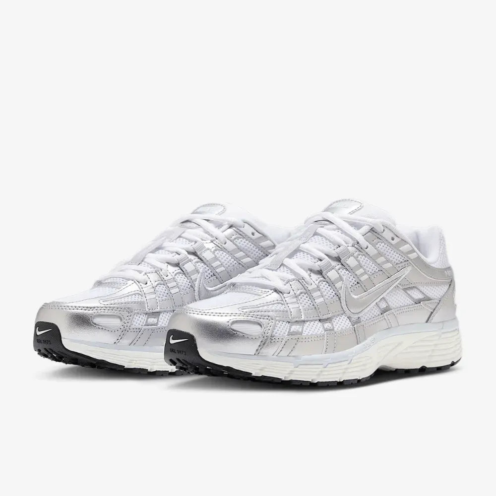 Nike White P-6000 Blue Tint Sail Metallic Silver Sneakers