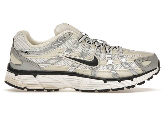 Nike White P-6000 Coconut Milk Metallic Silver Sneakers