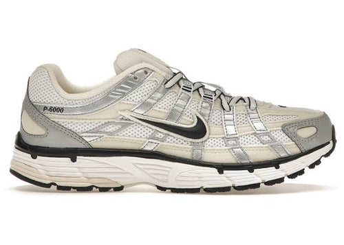 Nike White P-6000 Coconut Milk Metallic Silver Sneakers