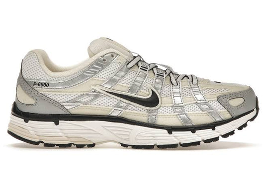 Nike White P-6000 Coconut Milk Metallic Silver Sneakers