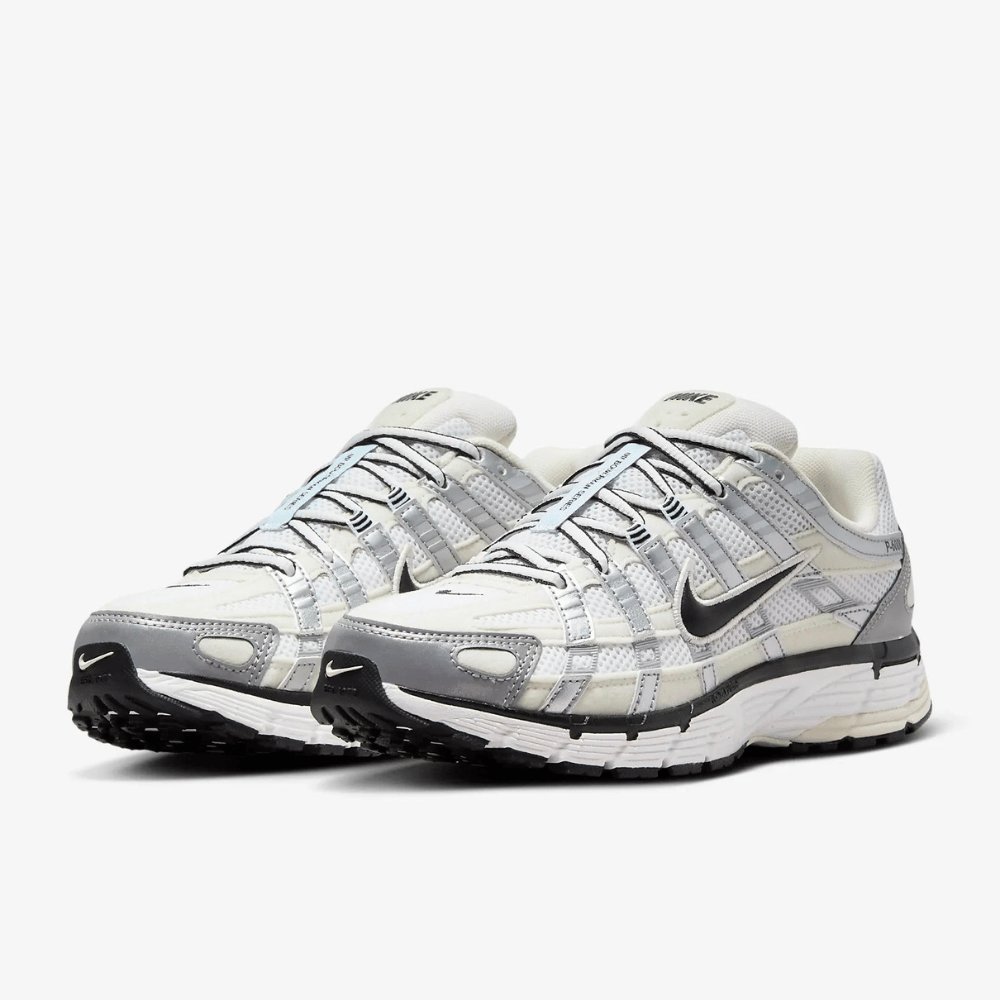 Nike White P-6000 Coconut Milk Metallic Silver Sneakers