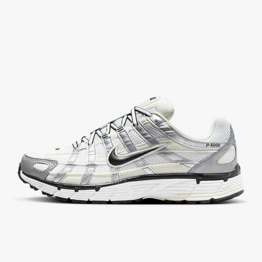 Nike White P-6000 Coconut Milk Metallic Silver Sneakers