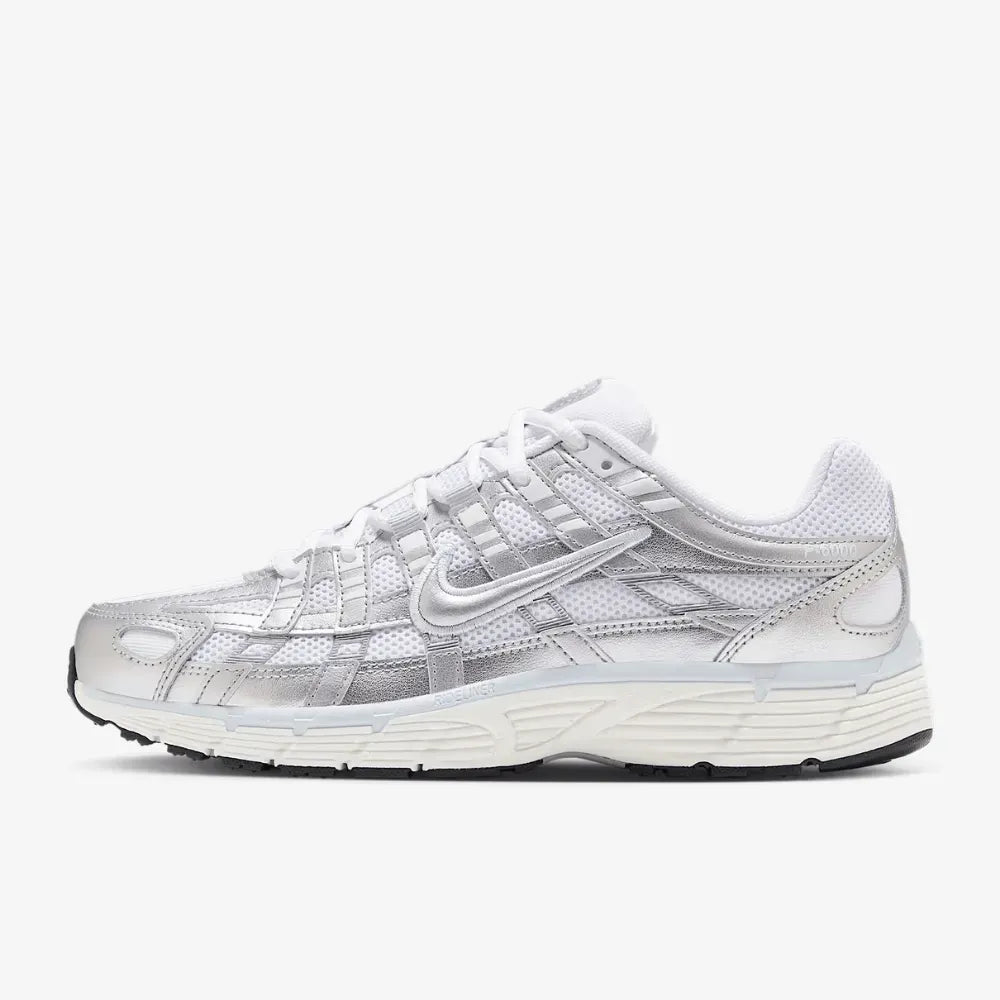 Nike White P-6000 Blue Tint Sail Metallic Silver Sneakers