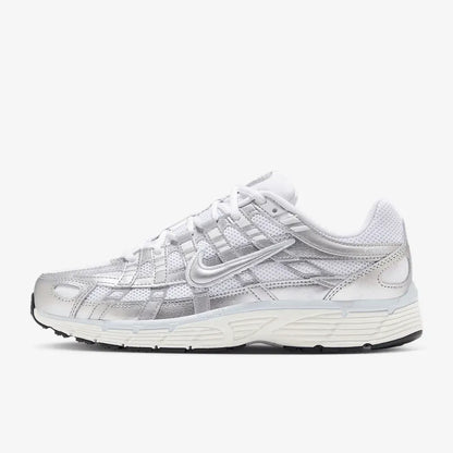 Nike White P-6000 Blue Tint Sail Metallic Silver Sneakers