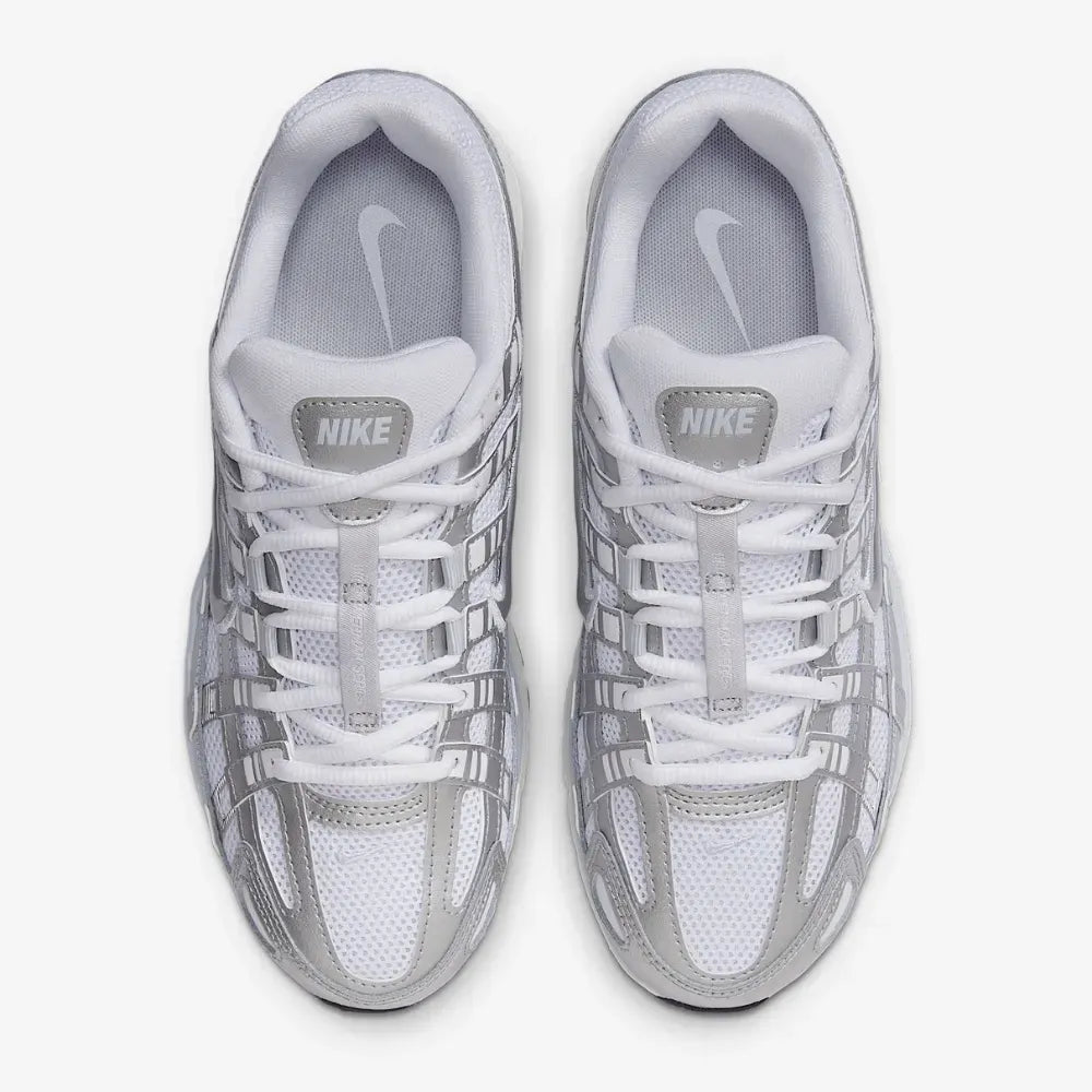 Nike White P-6000 Blue Tint Sail Metallic Silver Sneakers