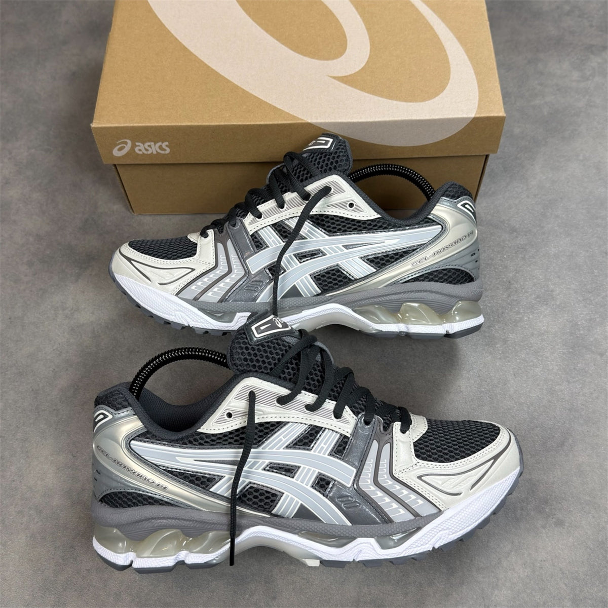 ASICS Kayano 14 Grey Obsidian Cement Sneakers