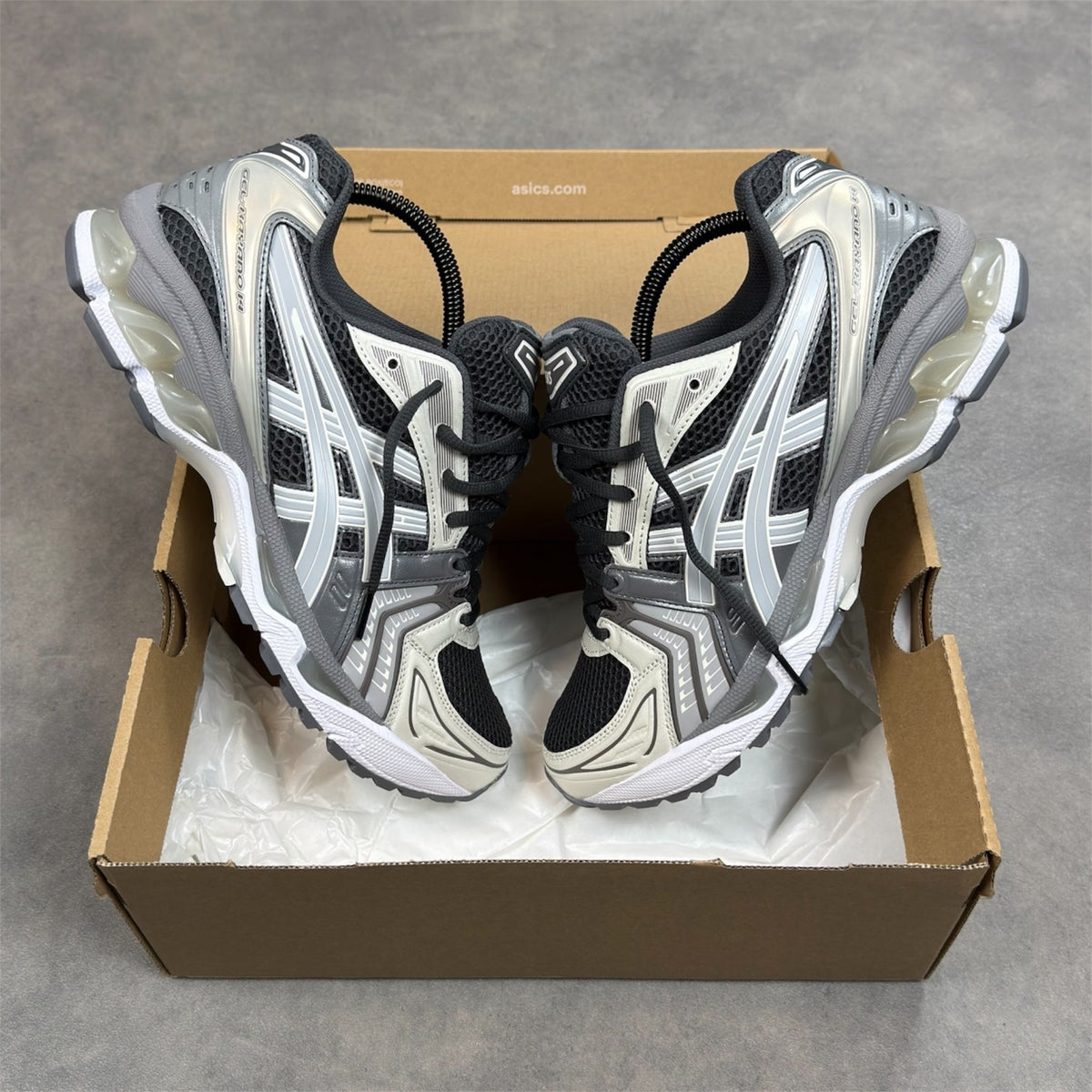 ASICS Kayano 14 Grey Obsidian Cement Sneakers