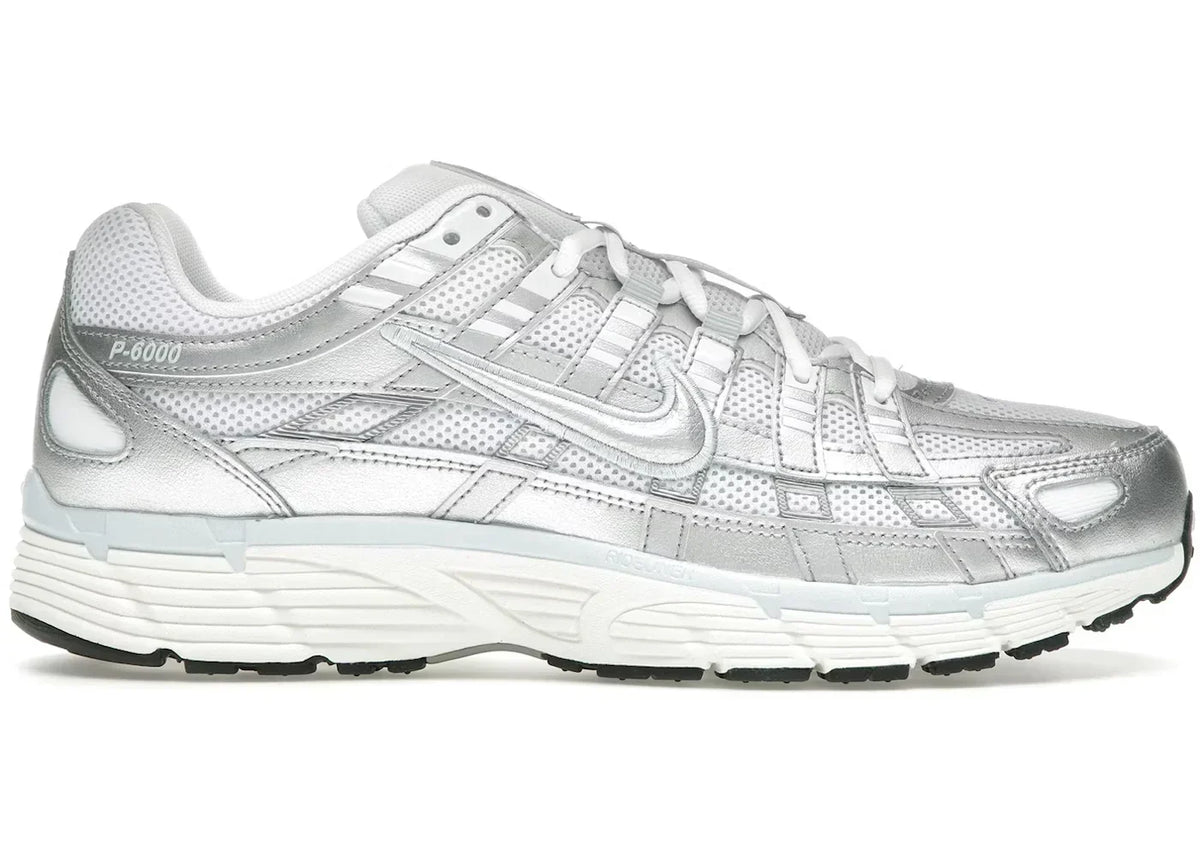 Nike White P-6000 Blue Tint Sail Metallic Silver Sneakers