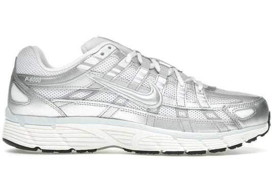 Nike White P-6000 Blue Tint Sail Metallic Silver Sneakers